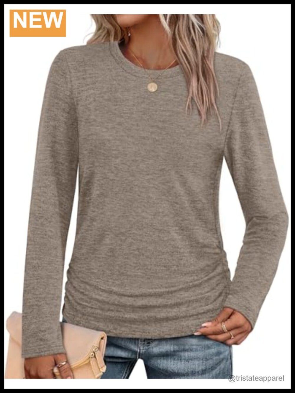 Sampeel Womens Long Sleeve Ruched Tunic Sweater Crew Neck Loose Fit Top